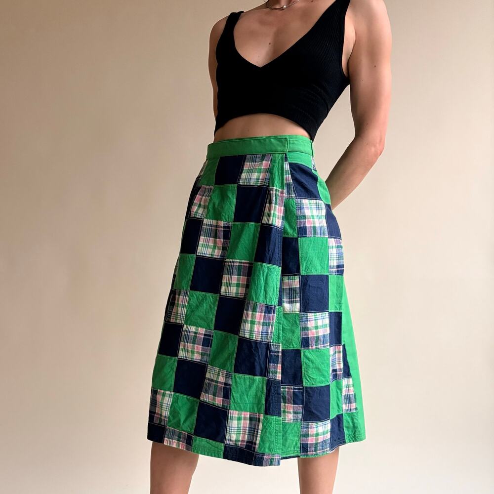 Bay Country Classics Green & Navy Patchwork Wrap Skirt - Reversible, One Size - Picture 8 of 8